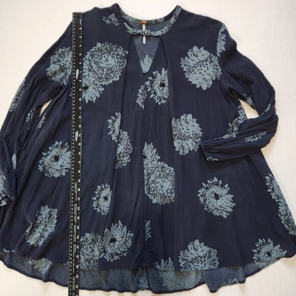 Free People Tree Swing Tunic Mini Dress M Blue Floral Rayon Boho OB412054 - Picture 9 of 12